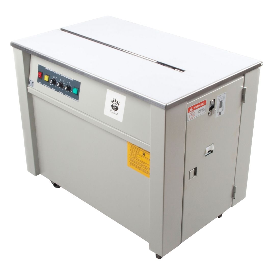 Rockcub Semi-Automatic Strapping Machine for Cardboard Boxes – Tabletop Banding Machine for 1/4" to 5/8" PP Straps, Adjustable Tension, Compact & Quiet – for Warehouse & Shipping Packaging
