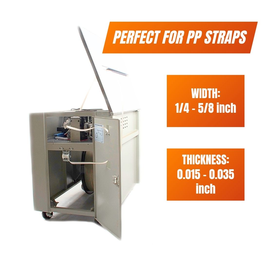 Rockcub Semi-Automatic Strapping Machine for Cardboard Boxes – Tabletop Banding Machine for 1/4" to 5/8" PP Straps, Adjustable Tension, Compact & Quiet – for Warehouse & Shipping Packaging