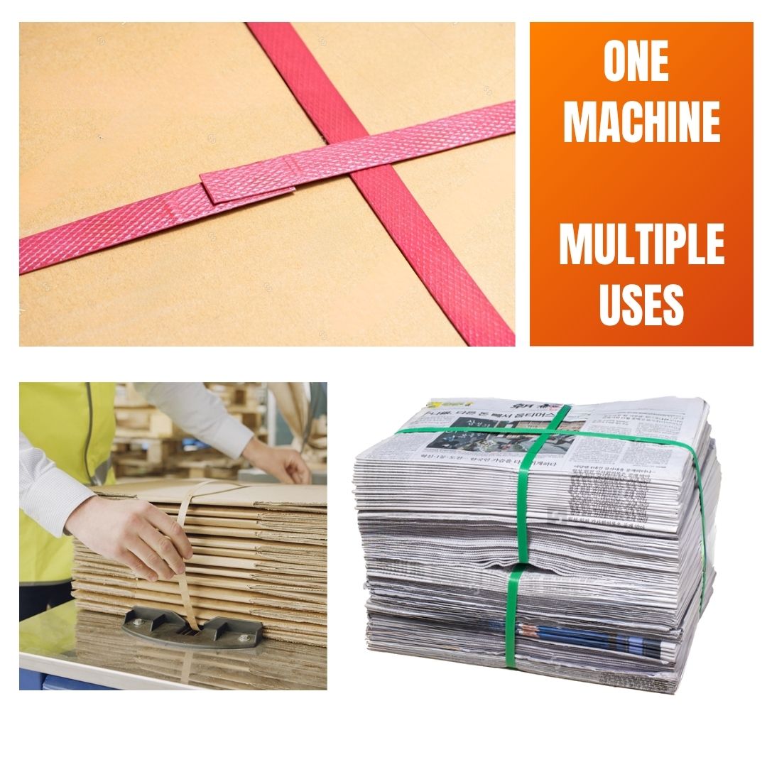 Rockcub Semi-Automatic Strapping Machine for Cardboard Boxes – Tabletop Banding Machine for 1/4" to 5/8" PP Straps, Adjustable Tension, Compact & Quiet – for Warehouse & Shipping Packaging