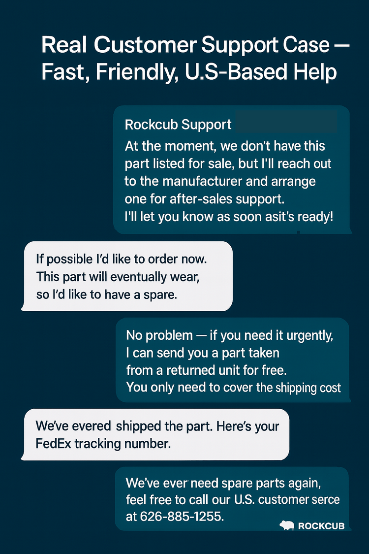 ⭐ Real Customer Story: How We Support Spare Parts &amp; After-Sales — The Rockcub Way