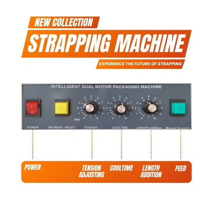 Rockcub Semi-Automatic Strapping Machine for Cardboard Boxes – Tabletop Banding Machine for 1/4" to 5/8" PP Straps, Adjustable Tension, Compact & Quiet – for Warehouse & Shipping Packaging