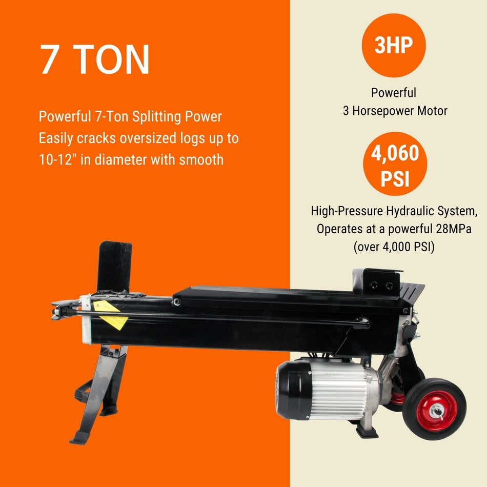 7-Ton Electric Log Splitter with 4-Way Cross Wedge & Extended 22" Splitting Length, 15-Amp Hydraulic Wood Splitter, Heavy Duty Portable Firewood Splitter with Wheels