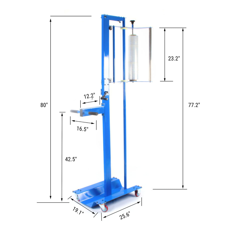 Rockcub Mobile Pallet Stretch Wrap Machine - Manual Pallet Wrapper with Adjustable Height (Up to 80") - Ergonomic Hand Stretch Film Dispenser for Warehouse, Factory, and Logistics