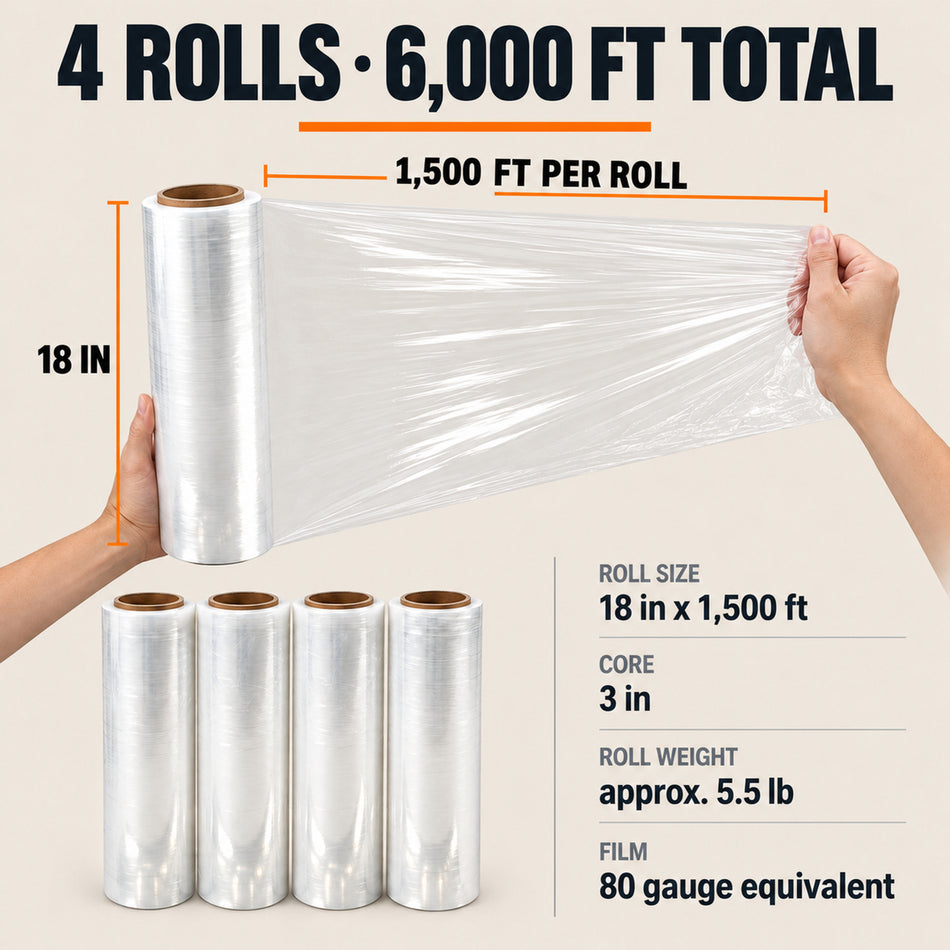 Rockcub Industrial Stretch Film (18", 80 Gauge Equivalent)