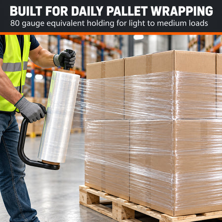 Hand wrapping a pallet with a dispenser